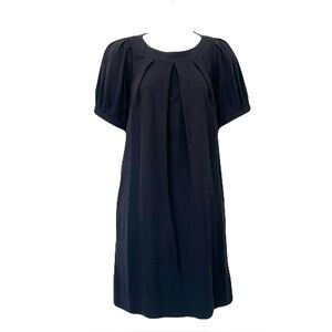 Theory Black Wool Blend Wide Pleated Puff Short Sleeve Dress, Size S